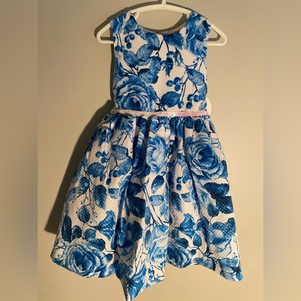 Nannette Blue Floral Kids Formal Dress
